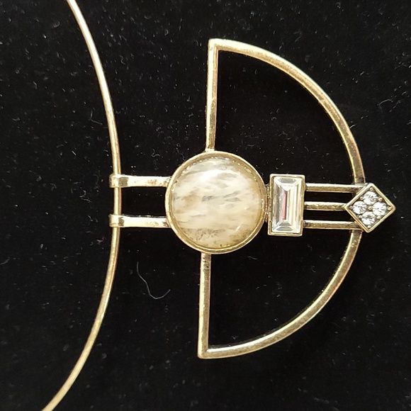 Guess gold tone green, tan stone & crystal pendant collar Choker necklace - Picture 8 of 13